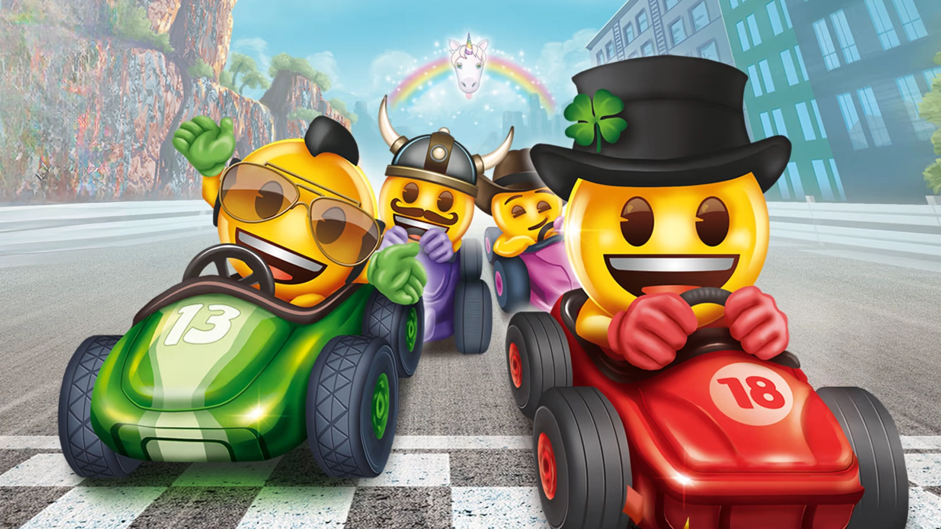Corrida na cidade no emoji Kart Racer.
