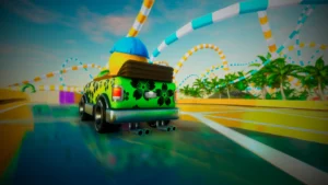 Corrida no parque aquático do emoji Kart Racer.