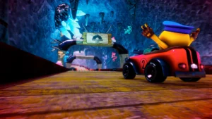 Corrida na caverna azul do emoji Kart Racer.