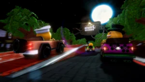 Corrida a noite do emoji Kart Racer.