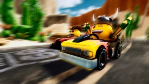 Corrida no deserto do emoji Kart Racer.