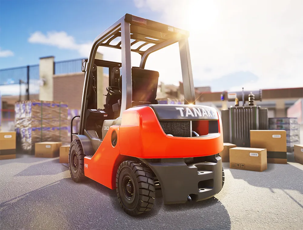 Forklift with boxes around.